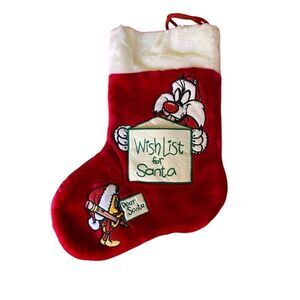 Warner Bros. vintage Looney Tunes Sylvester tweety red Christmas stocking 15 x 1
